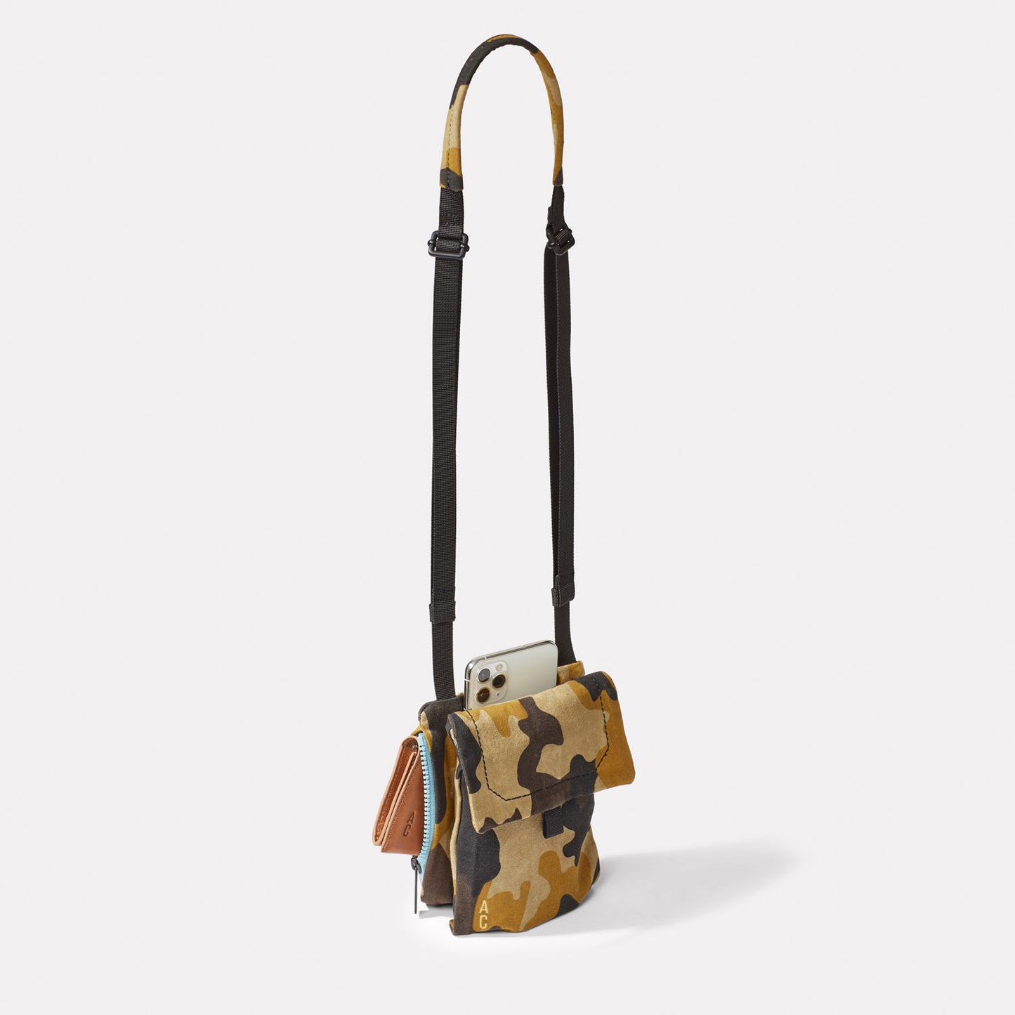 Fam Waxed Canvas Crossbody Phone Bag in Corn Camo