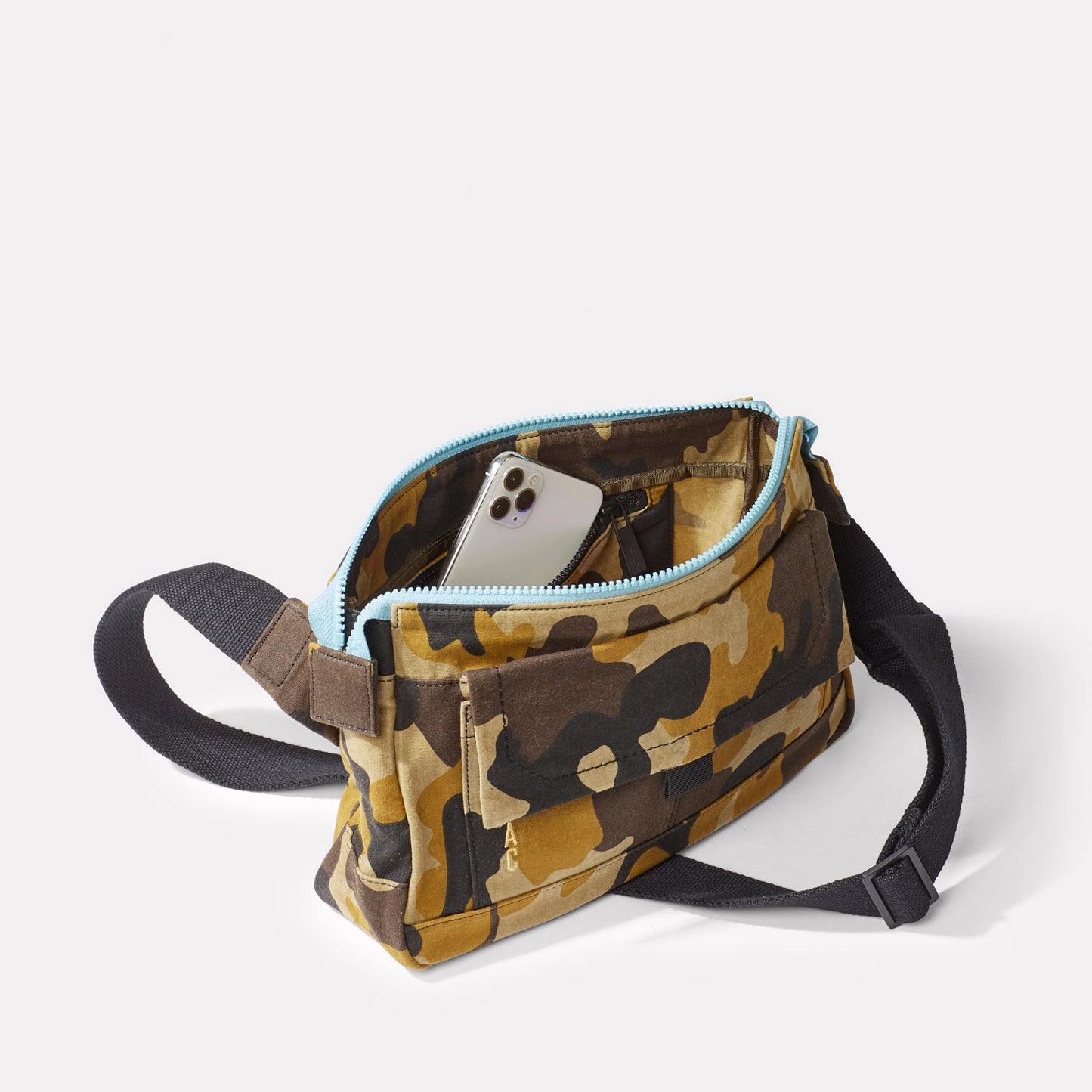 Fish Waxed Canvas Crossbody Bag in Corn Camo