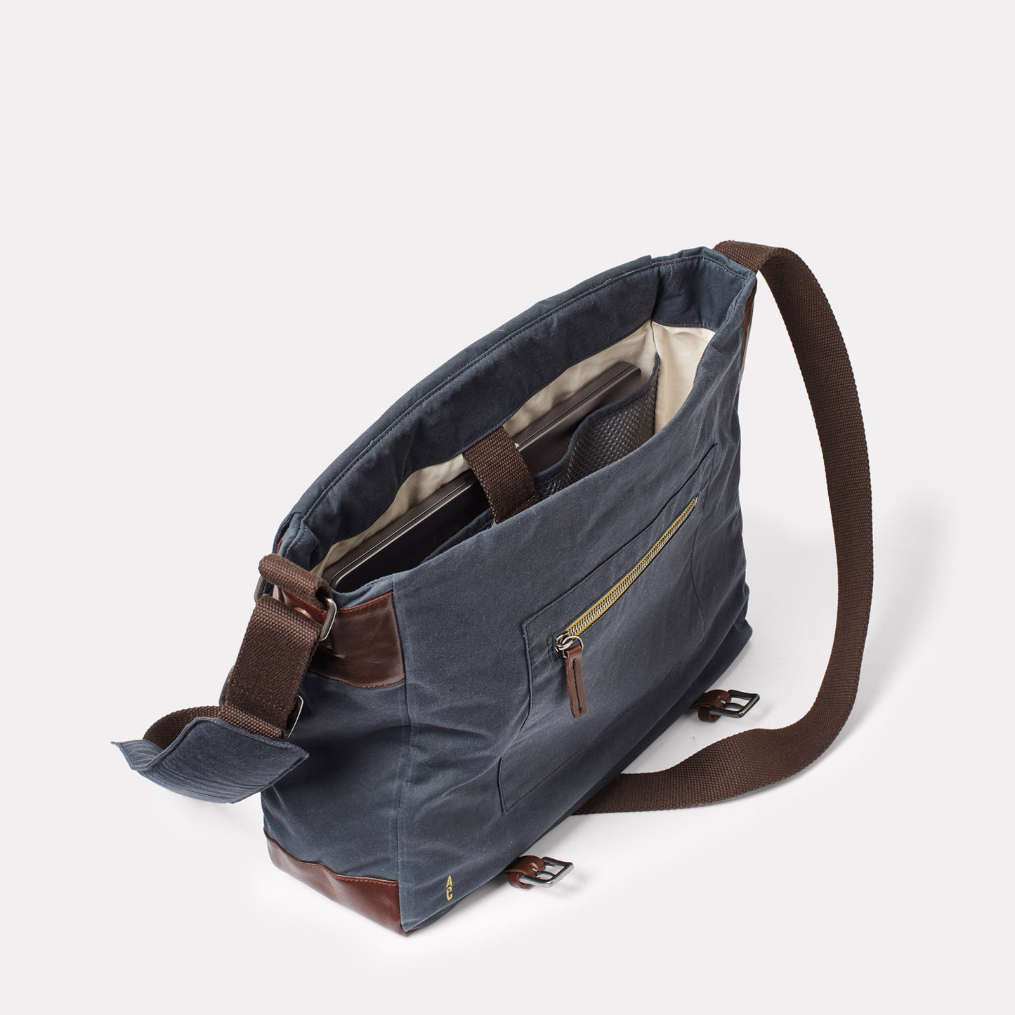 Jeremy Large Waxed Cotton Crossbody Satchel in Steel