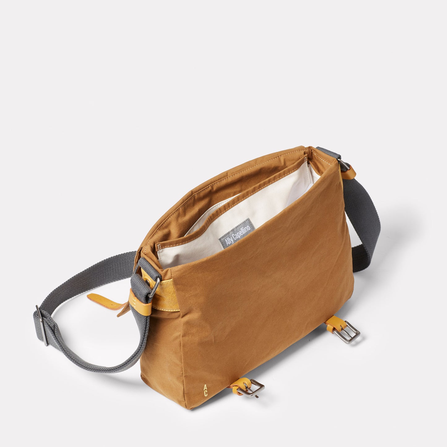 Jeremy Small Waxed Cotton Crossbody Satchel in Gingerbread