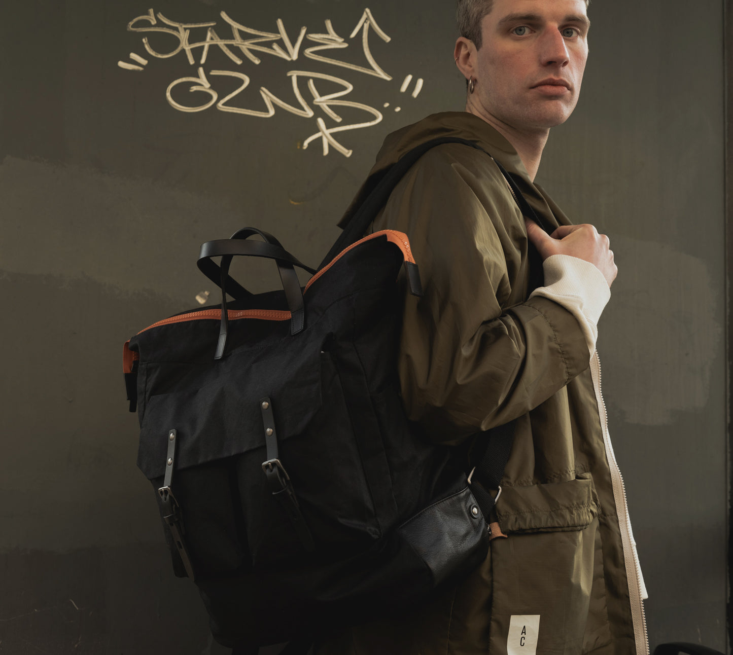Fritz Waxed Cotton Rucksack in Black