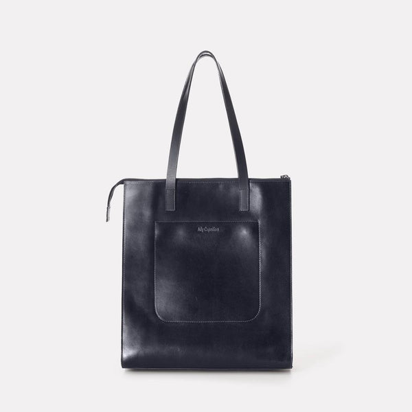 Silvia Leather Tote Bag in Navy Shoulder Bags Ally Capellino