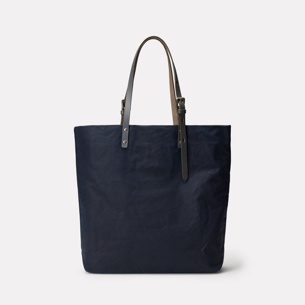 Natalie Waxed Cotton Tote in Navy & Grey Totes Ally Capellino