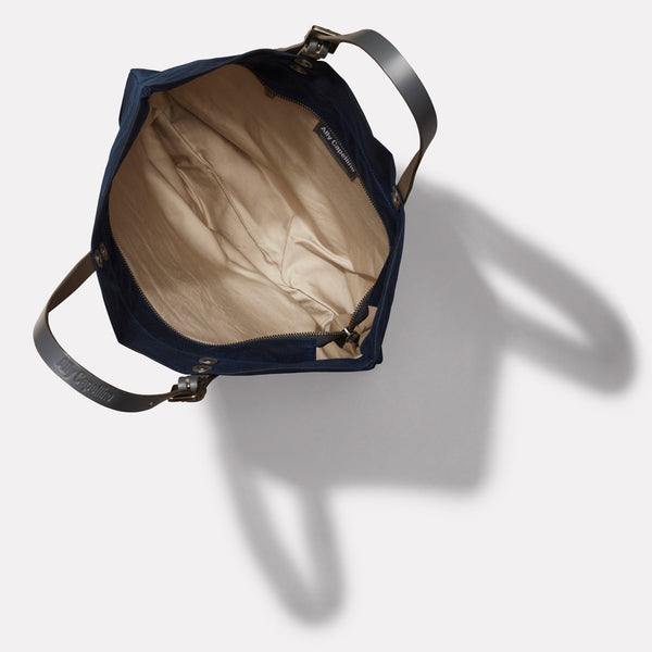 Natalie Waxed Cotton Tote in Navy & Grey Totes Ally Capellino