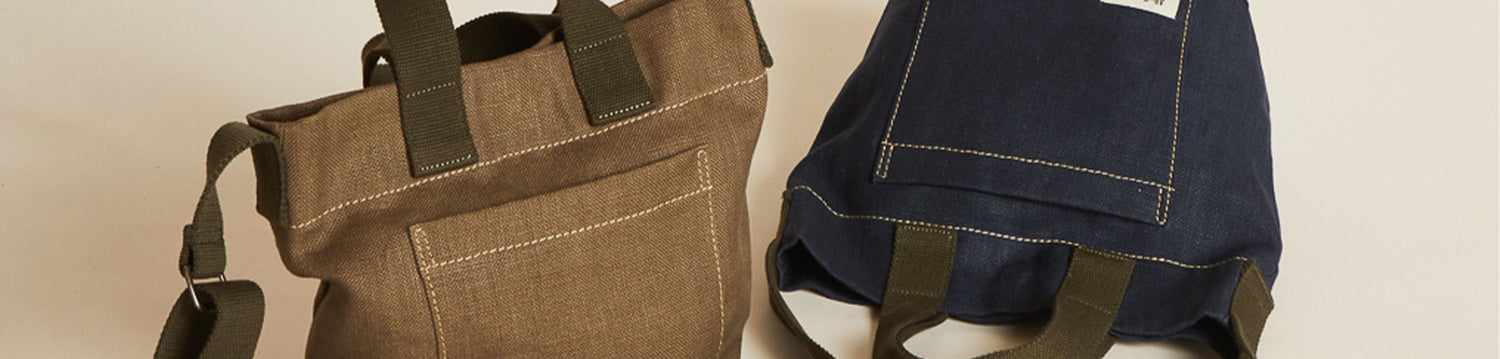 Ally Capellino X Margent Farm Bobby Hemp Bucket Bag in Khaki and Navy