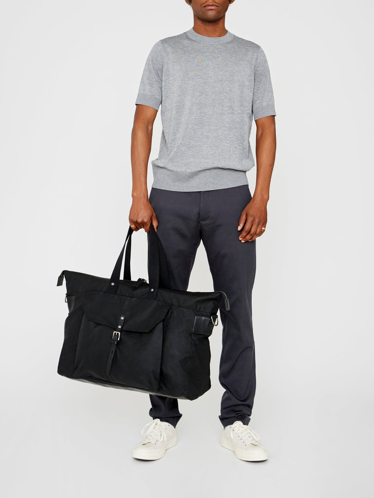 Freddie Waxed Cotton Holdall in Black-HOLDALL-Ally Capellino-Ally Capellino