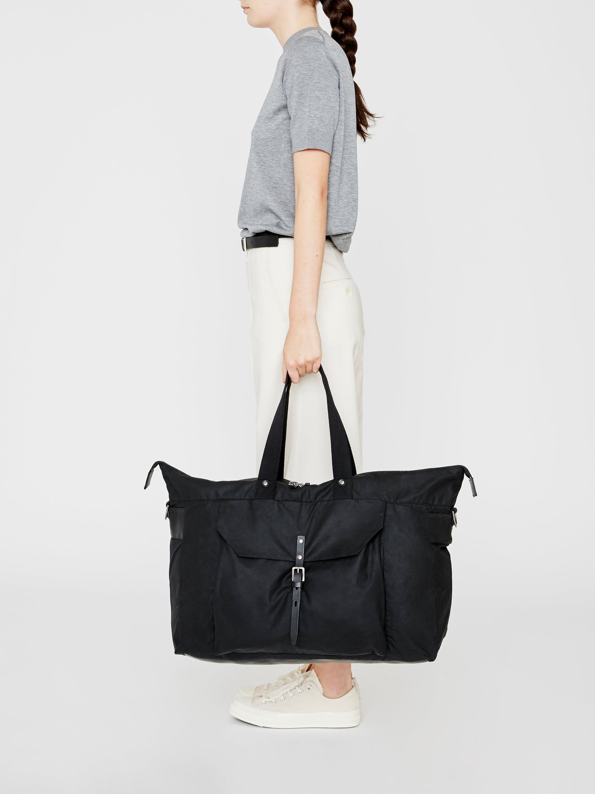 Freddie Waxed Cotton Holdall in Black-HOLDALL-Ally Capellino-Ally Capellino