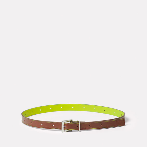 Pierce Leather Belt in Carob and Frog
