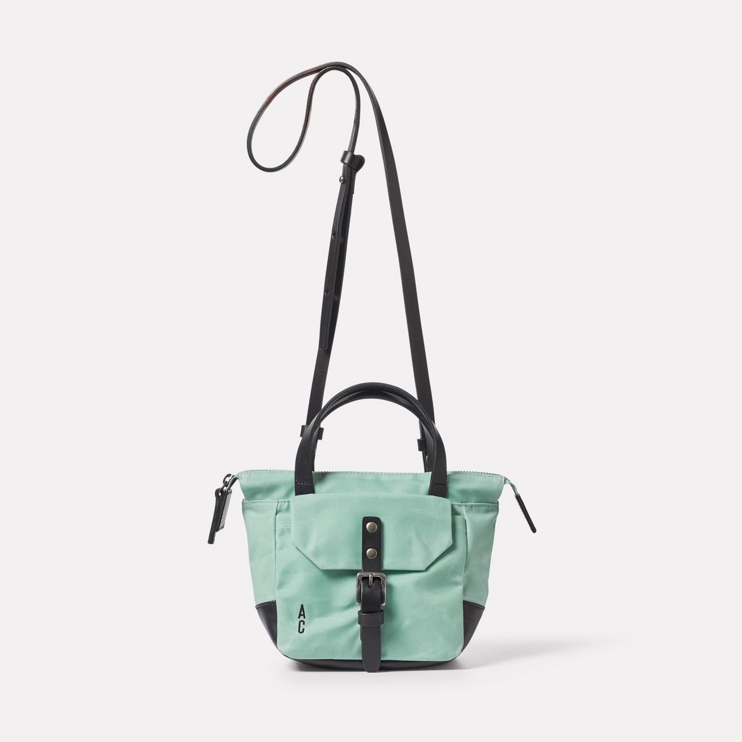 Squat Waxed Cotton Crossbody Mini Bag in Aqua