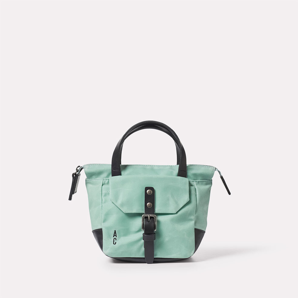 Squat Waxed Cotton Crossbody Mini Bag in Aqua