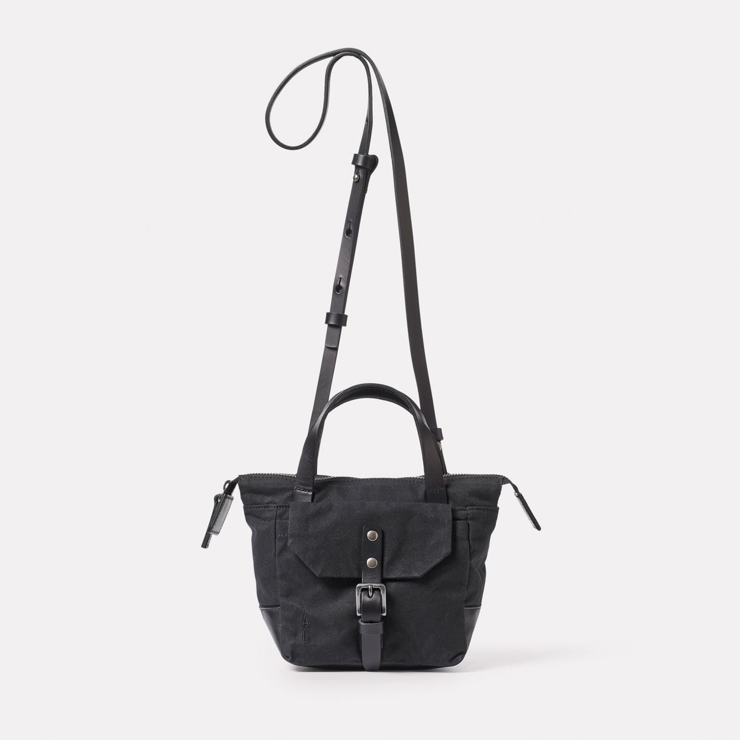 Squat Waxed Cotton Crossbody Mini Bag in Black