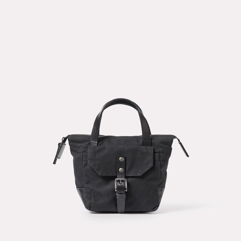 Squat Waxed Cotton Crossbody Mini Bag in Black