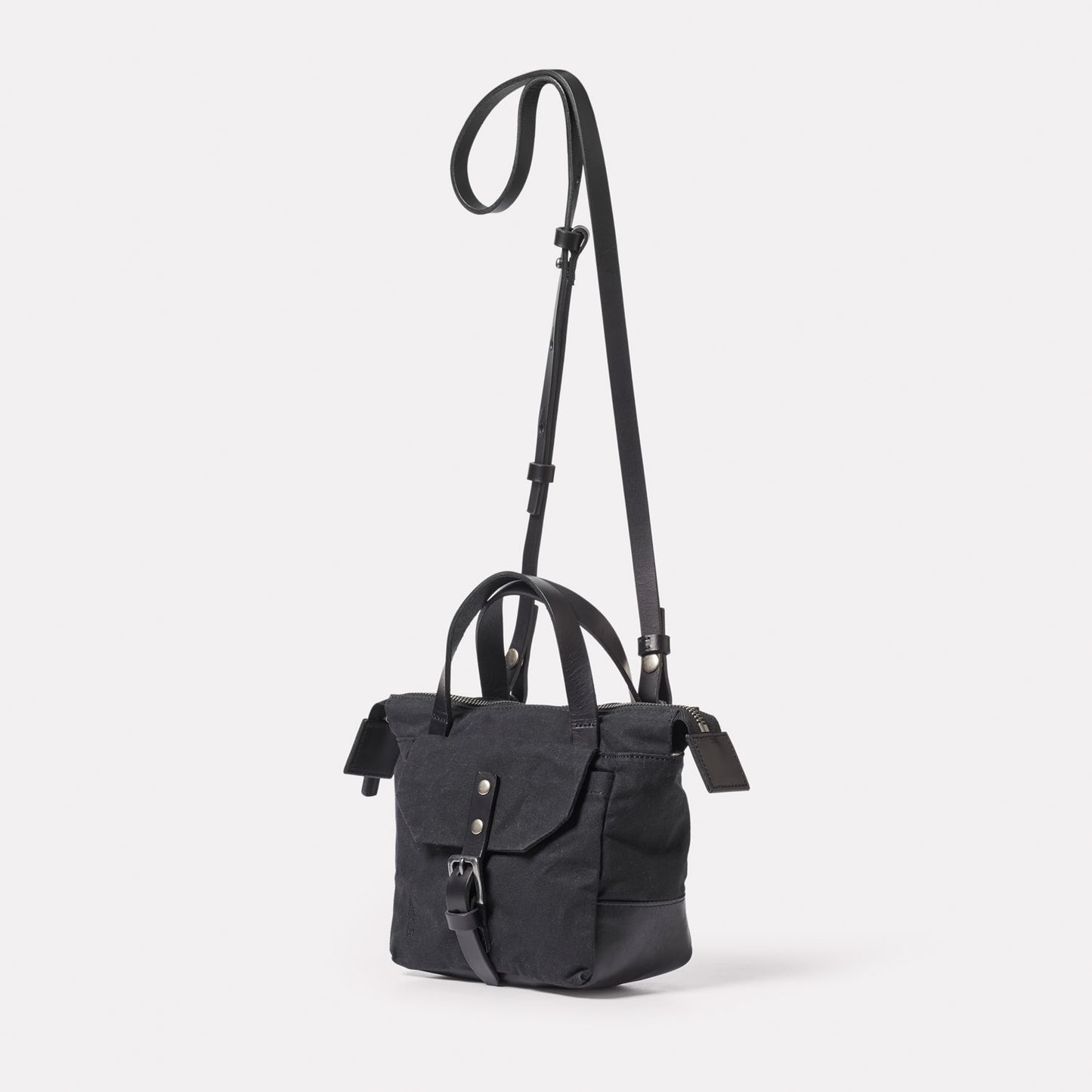 Squat Waxed Cotton Crossbody Mini Bag in Black