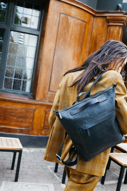 Hoy Mini Calvert Leather Backpack in Black