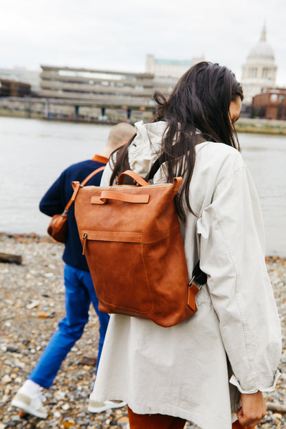 Hoy Mini Calvert Leather Backpack in Tan