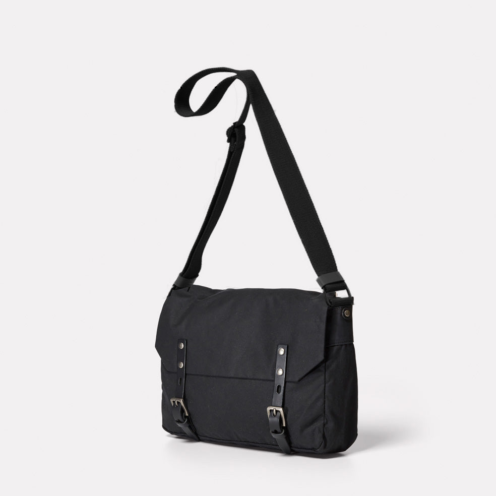 Jeremy Small Waxed Cotton Crossbody Satchel in Black