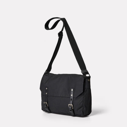 Jeremy Small Waxed Cotton Crossbody Satchel in Black