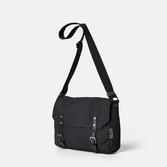 Jeremy Small Waxed Cotton Crossbody Satchel in Black