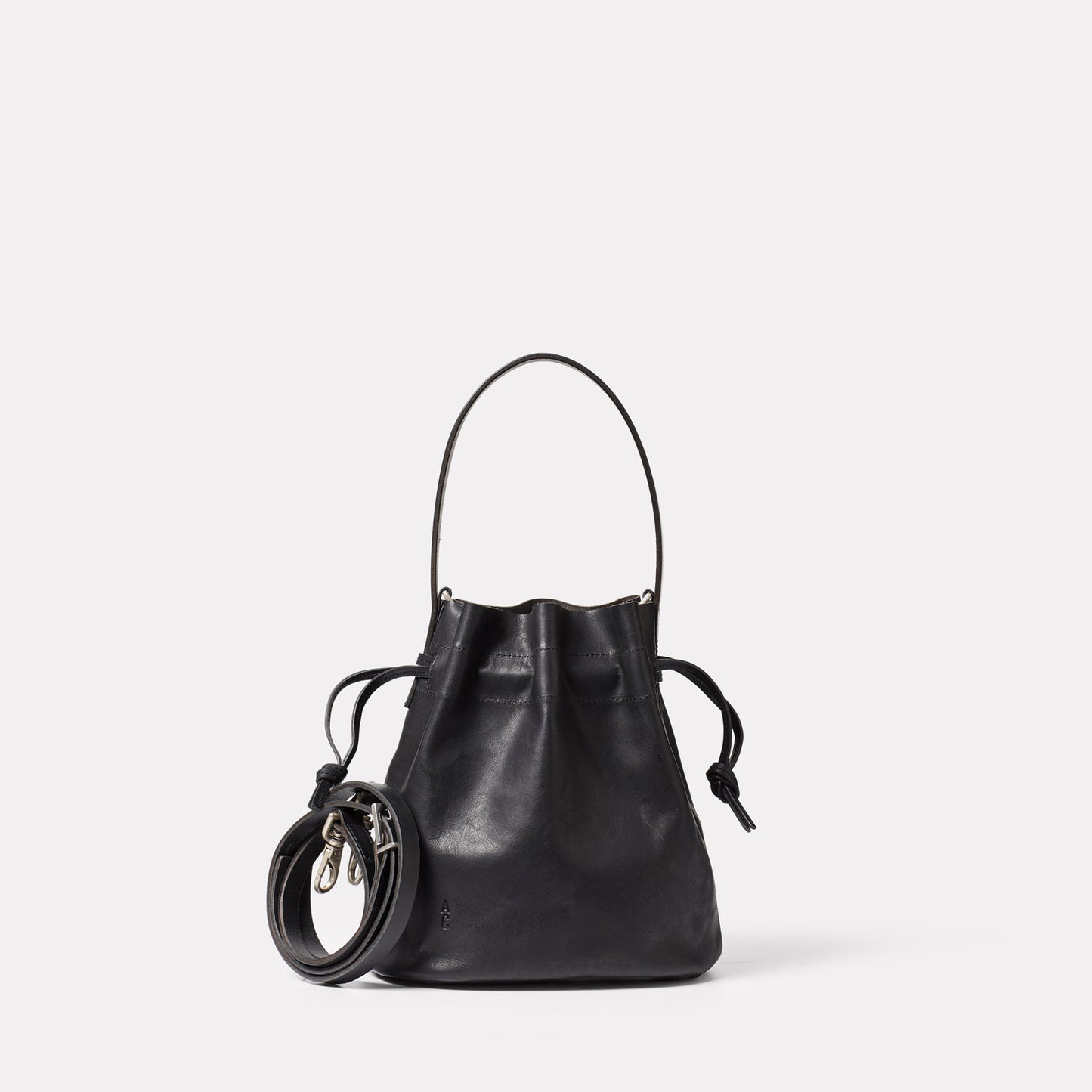 Dora Small Leather Crossbody Bucket Bag in Black