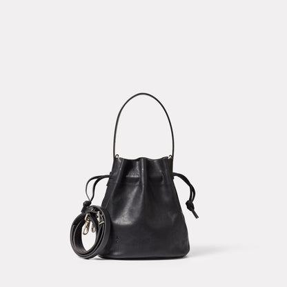 Dora Small Leather Crossbody Bucket Bag in Black