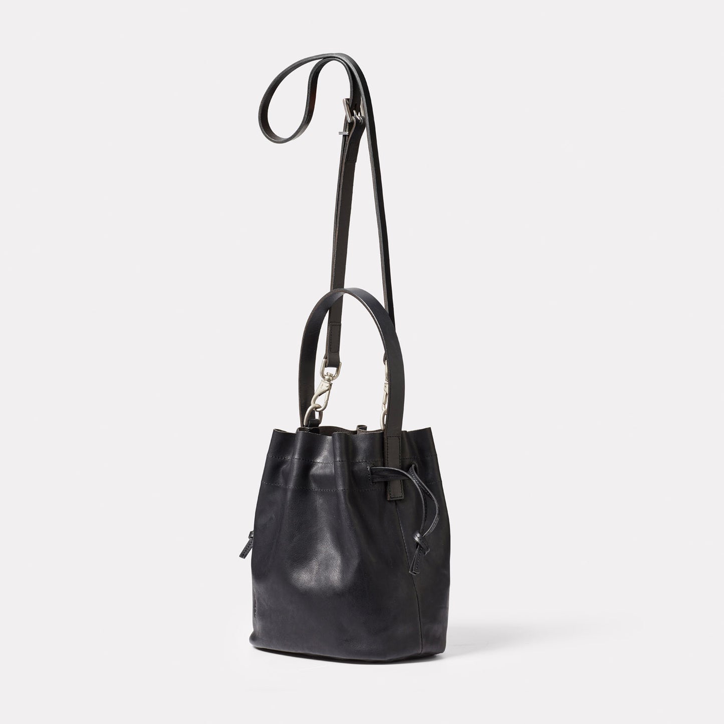 Dora Small Leather Crossbody Bucket Bag in Black
