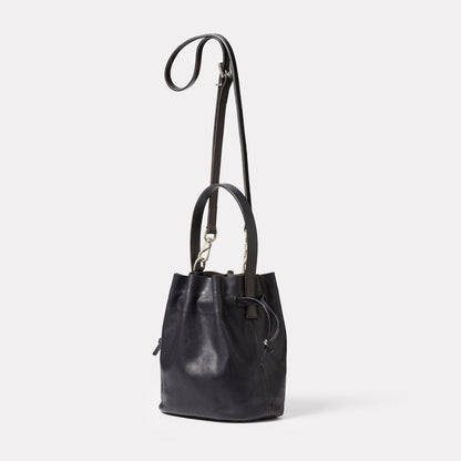 Dora Small Leather Crossbody Bucket Bag in Black