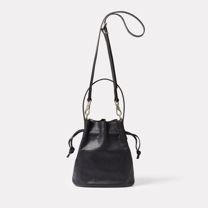 Dora Small Leather Crossbody Bucket Bag in Black