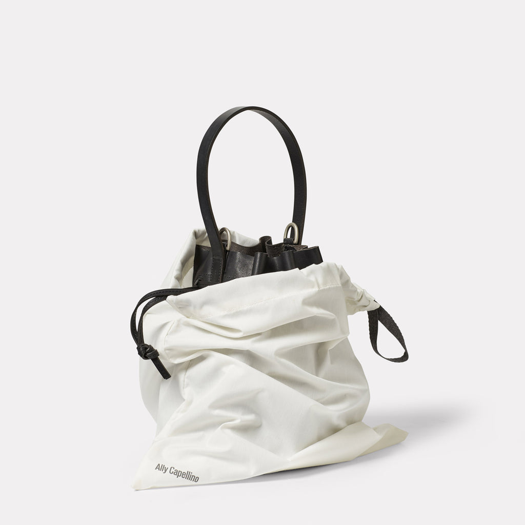Dora Small Leather Crossbody Bucket Bag in Dark Brown