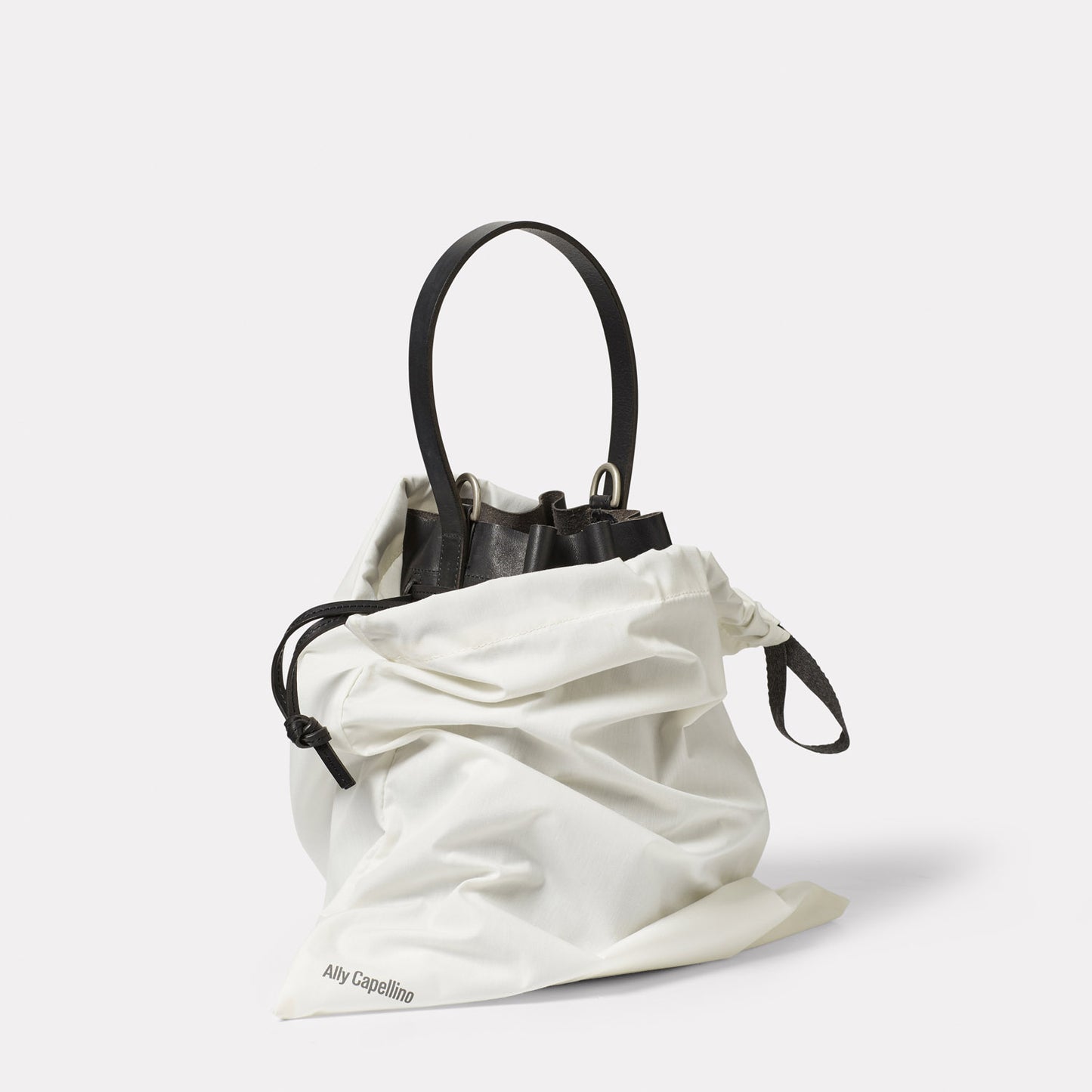 Dora Small Leather Crossbody Bucket Bag in Black