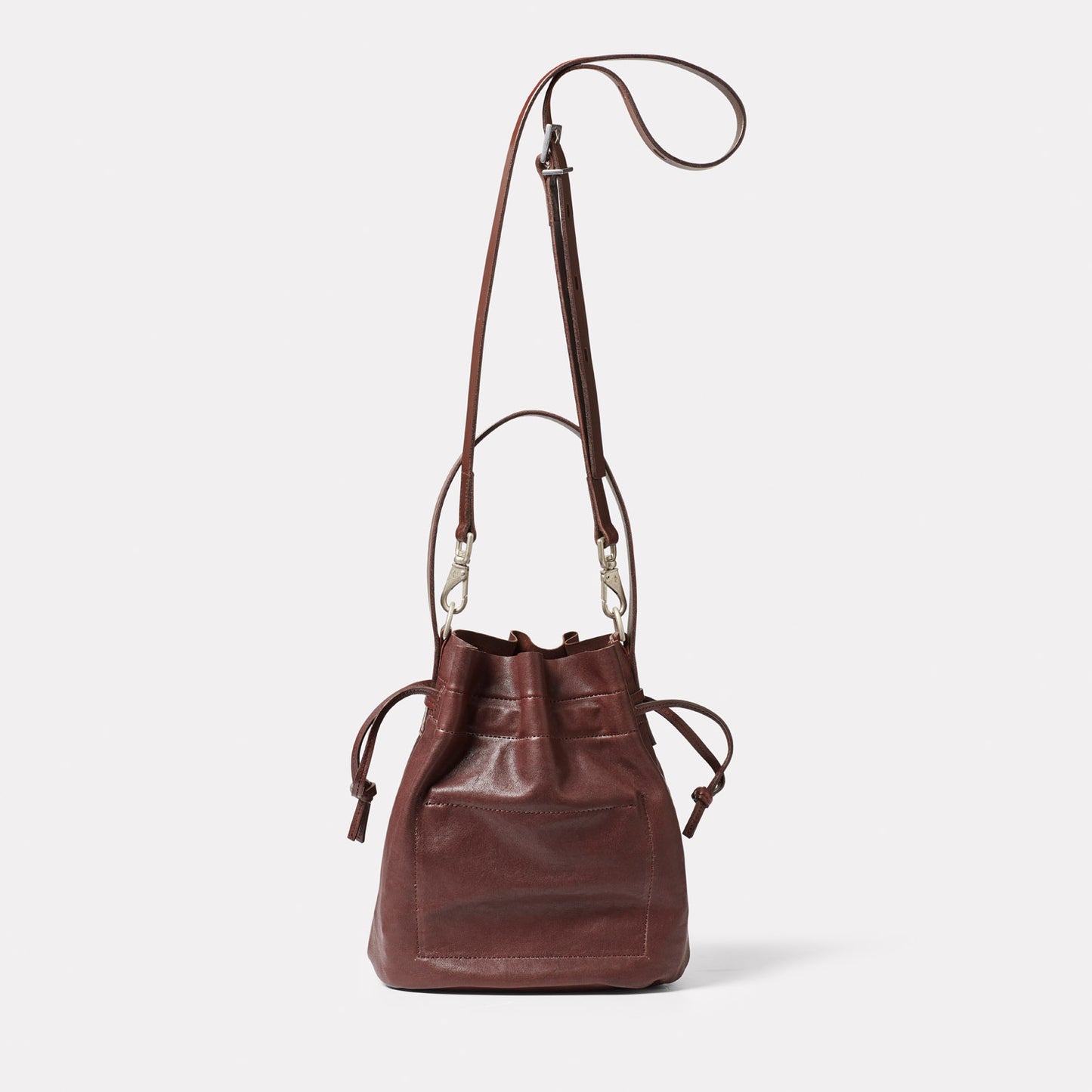 Dora Small Leather Crossbody Bucket Bag in Dark Brown