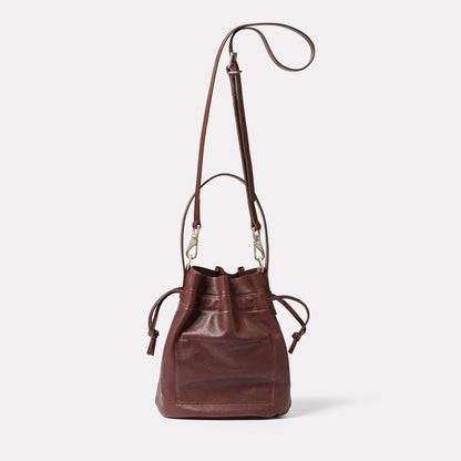 Dora Small Leather Crossbody Bucket Bag in Dark Brown