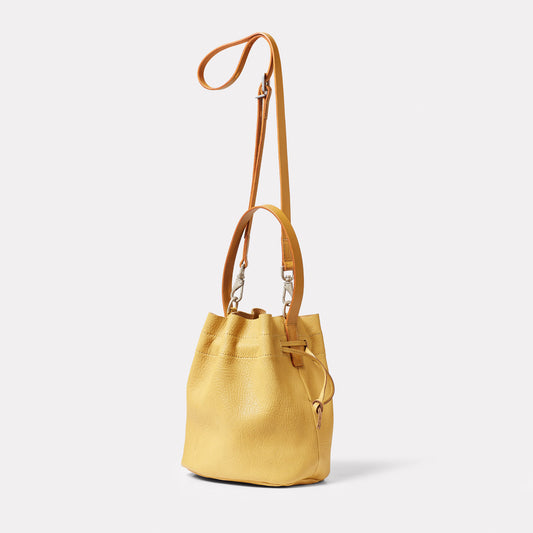 Dora Small Leather Crossbody Bucket Bag in Dijon