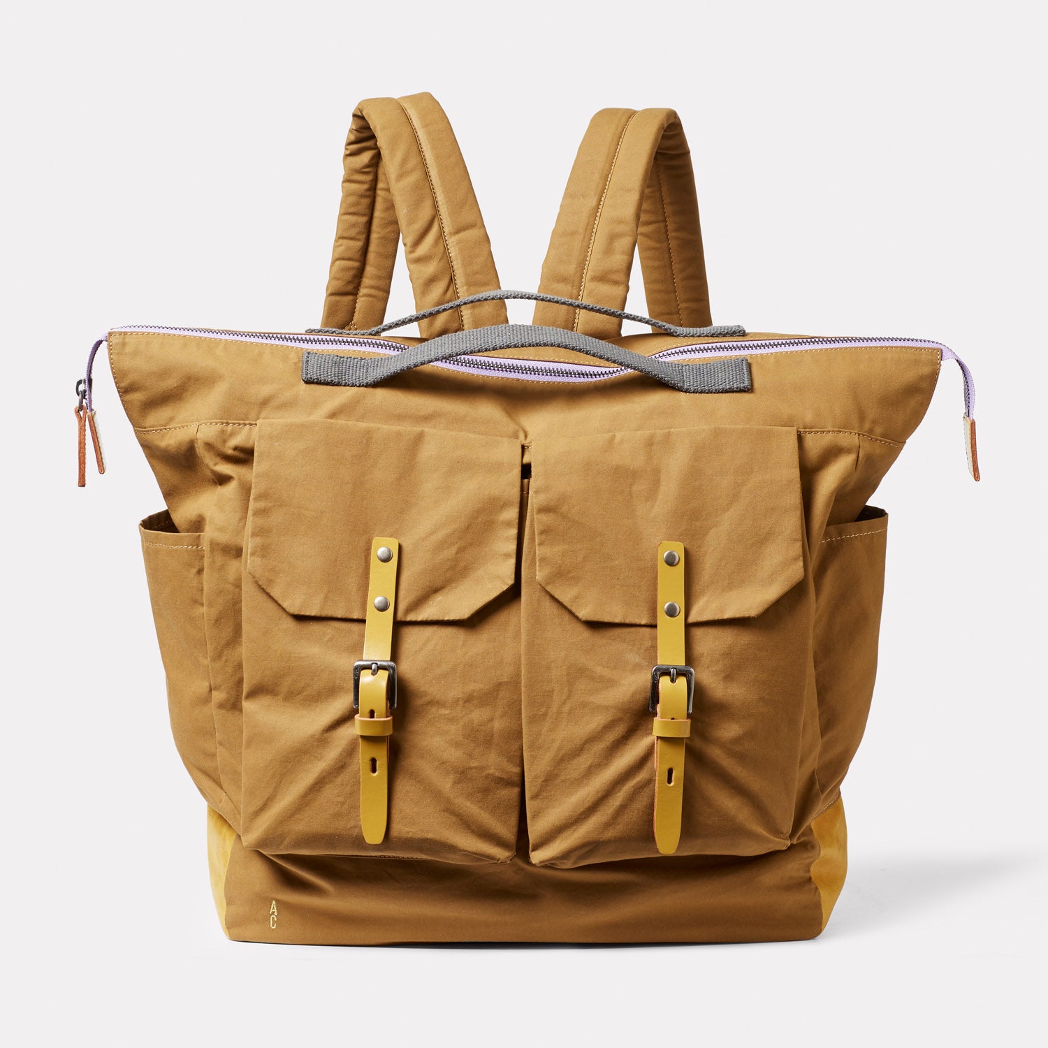 Brown Yellow Waxed Cotton Backpack Rucksack from British Backpack Brands Ally Capellino
