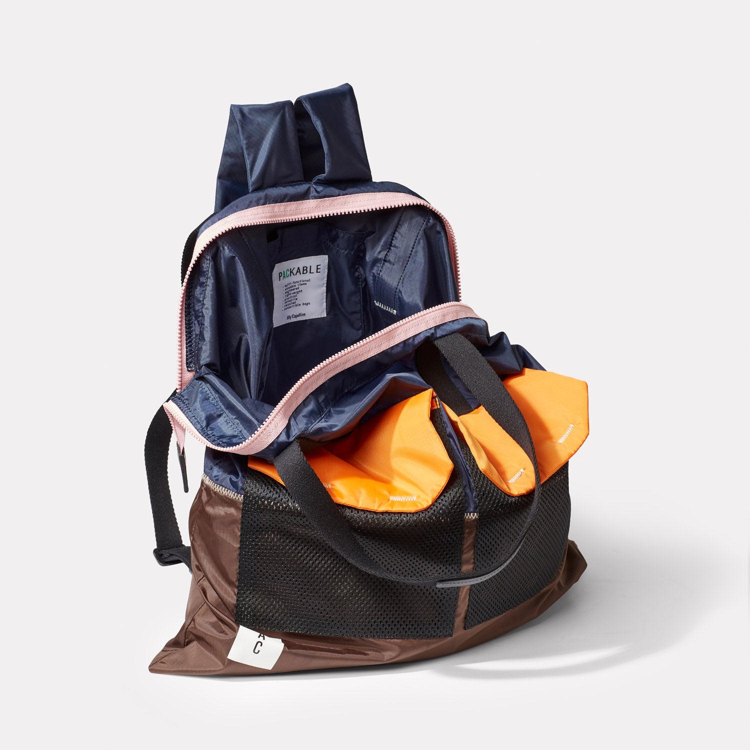 Hank Navy Orange Brown Rucksack in Jaffa from British Backpack Brand Ally Capellino