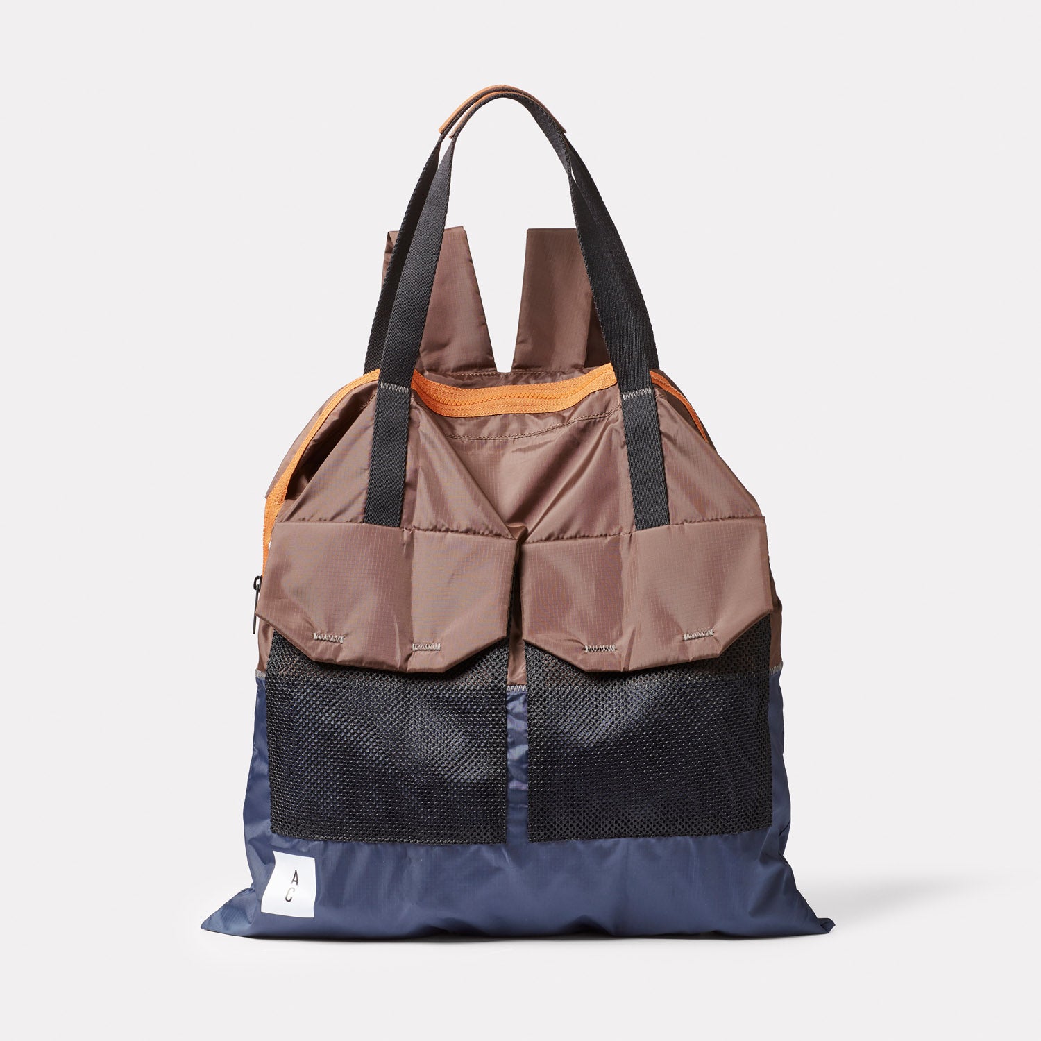Hank Brown Navy Rucksack in Mocha from British Backpack Brands Ally Capellino