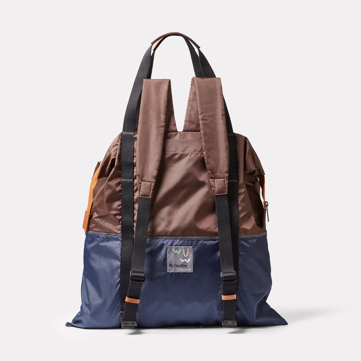 Hank Brown Navy Rucksack in Mocha from British Backpack Brands Ally Capellino