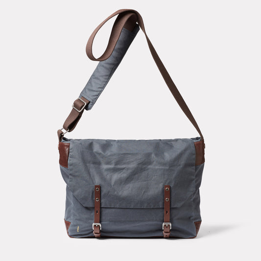 Jeremy Large Waxed Cotton Crossbody Satchel in Steel