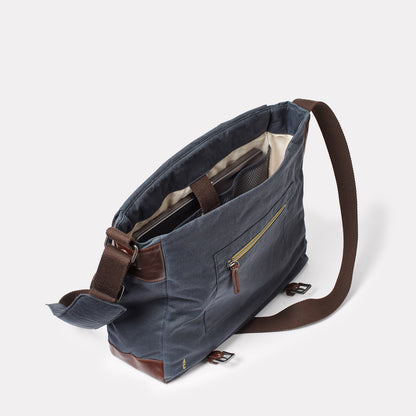 Jeremy Large Waxed Cotton Crossbody Satchel in Steel