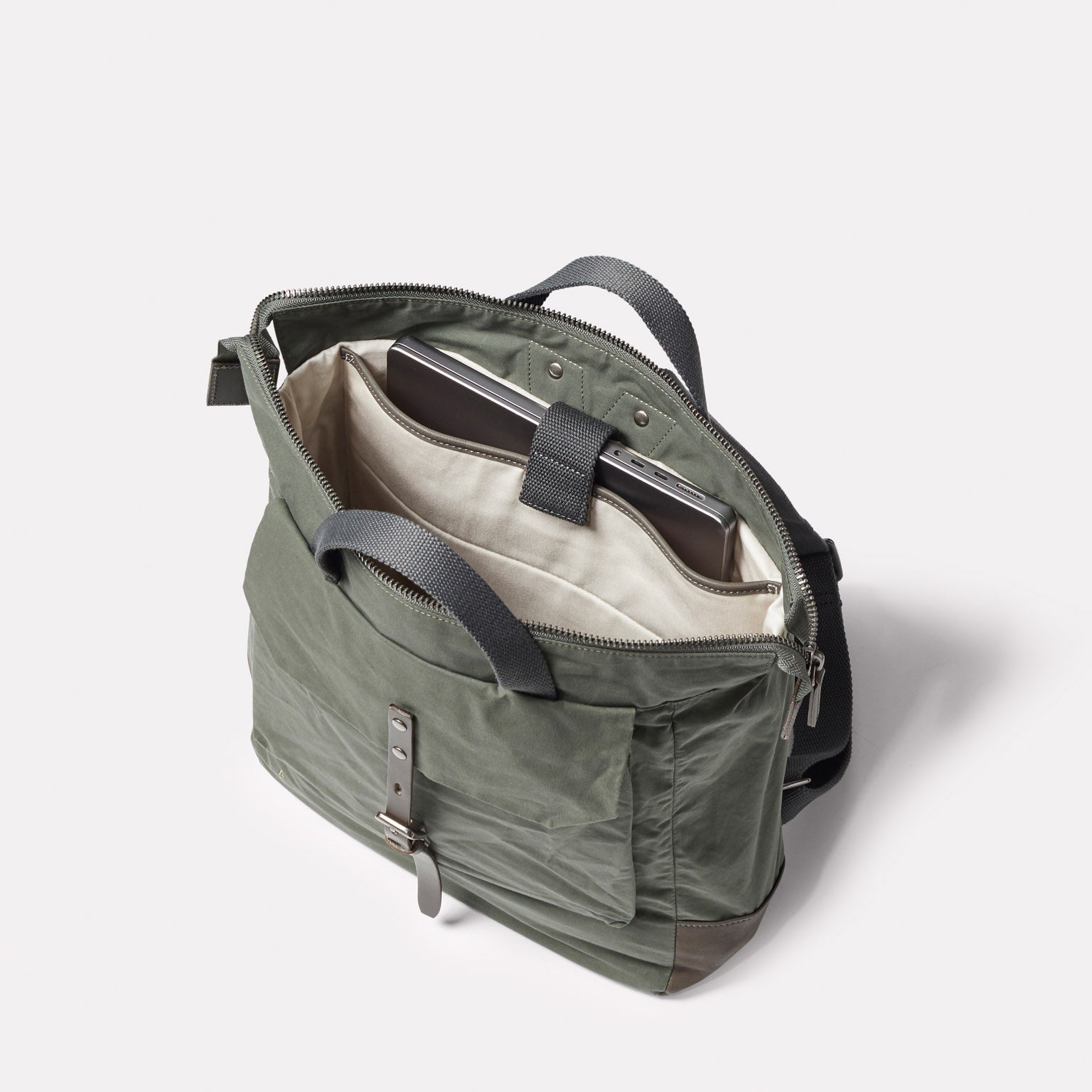 Frances Waxed Cotton Backpack in Olive