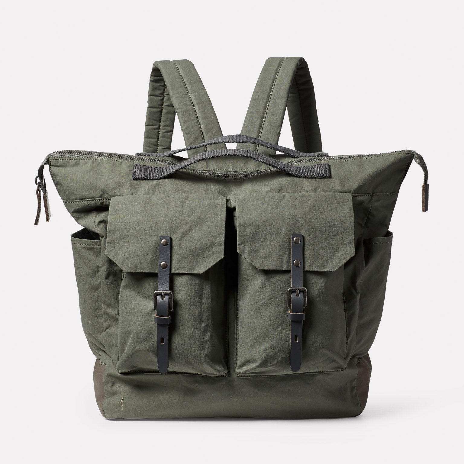 Frank Large Waxed Cotton Backpack in Olive
