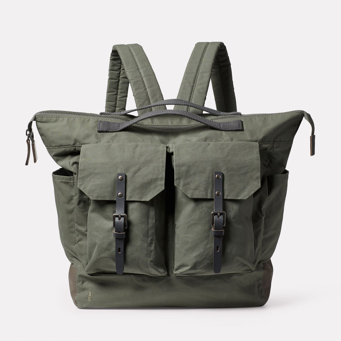 Frank Large Waxed Cotton Backpack in Olive