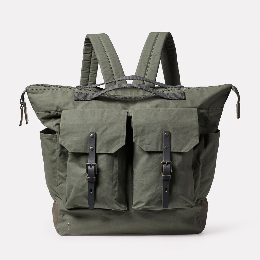 Frank Large Waxed Cotton Backpack in Olive