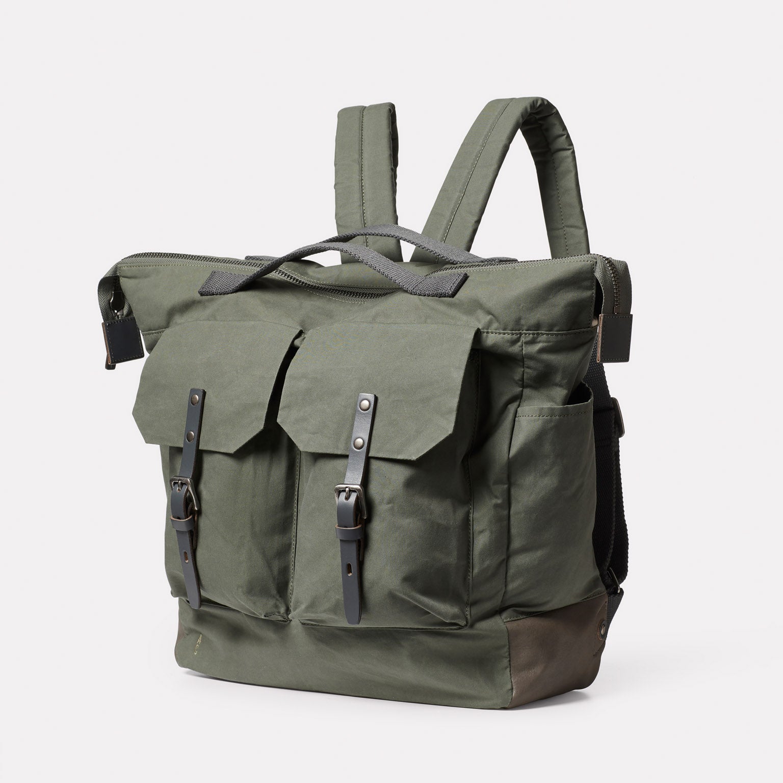 Frank Large Waxed Cotton Backpack in Olive