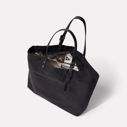 Natalie Waxed Cotton Tote in Black