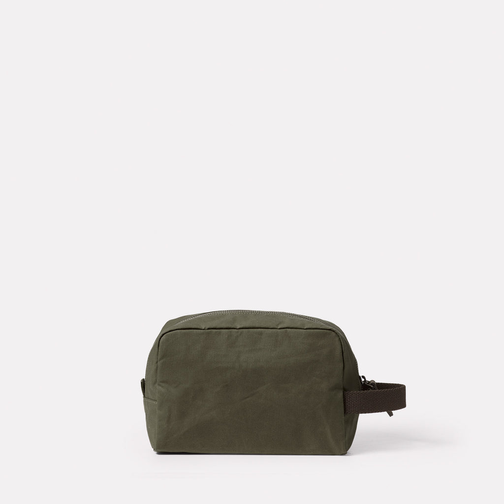 Simon Waxed Cotton Washbag in Olive