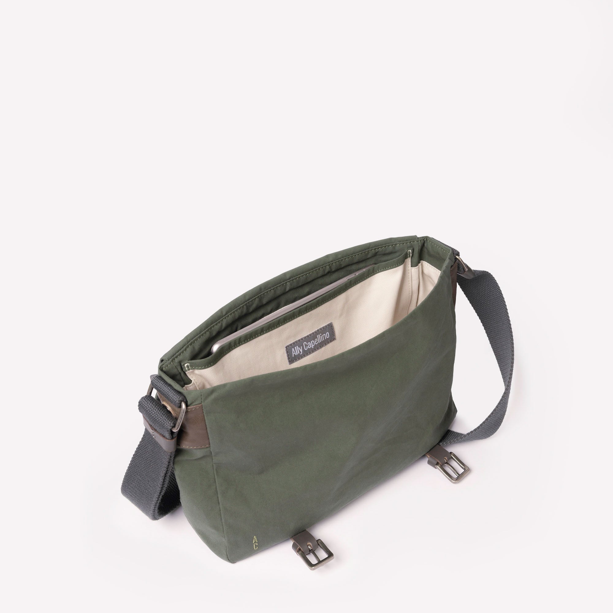 Jeremy Small Waxed Cotton Crossbody Satchel in Olive