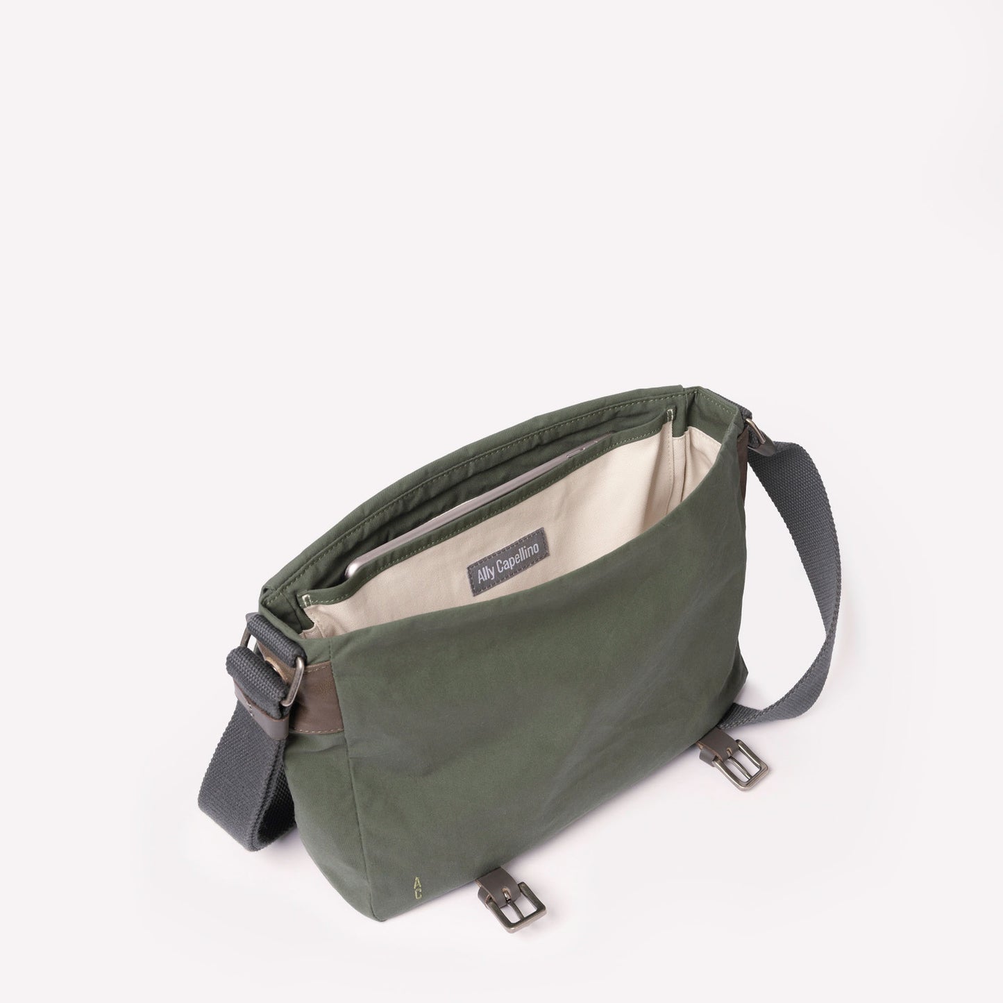 Jeremy Small Waxed Cotton Crossbody Satchel in Olive