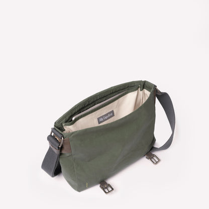 Jeremy Small Waxed Cotton Crossbody Satchel in Olive