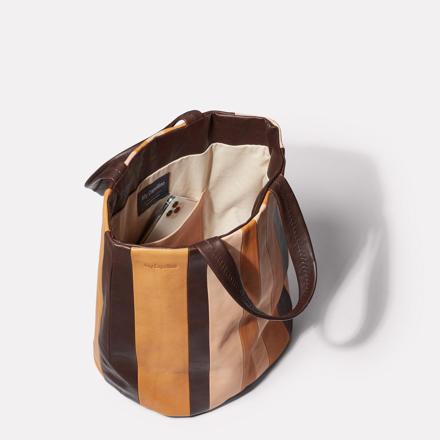 Bobby British Pasture Leather Bucket Bag in Stripe