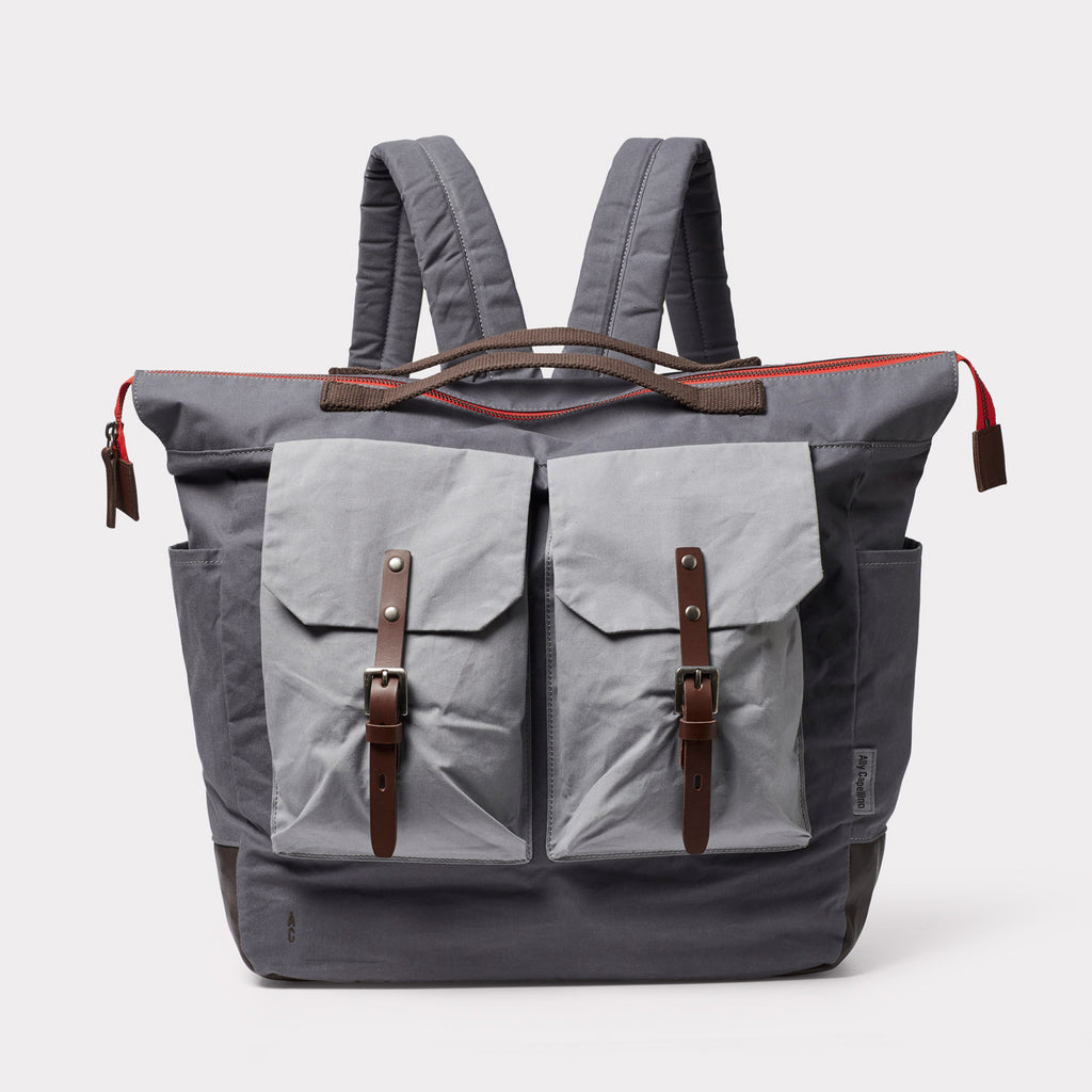 Frank Large Waxed Cotton Backpack in Tarmac